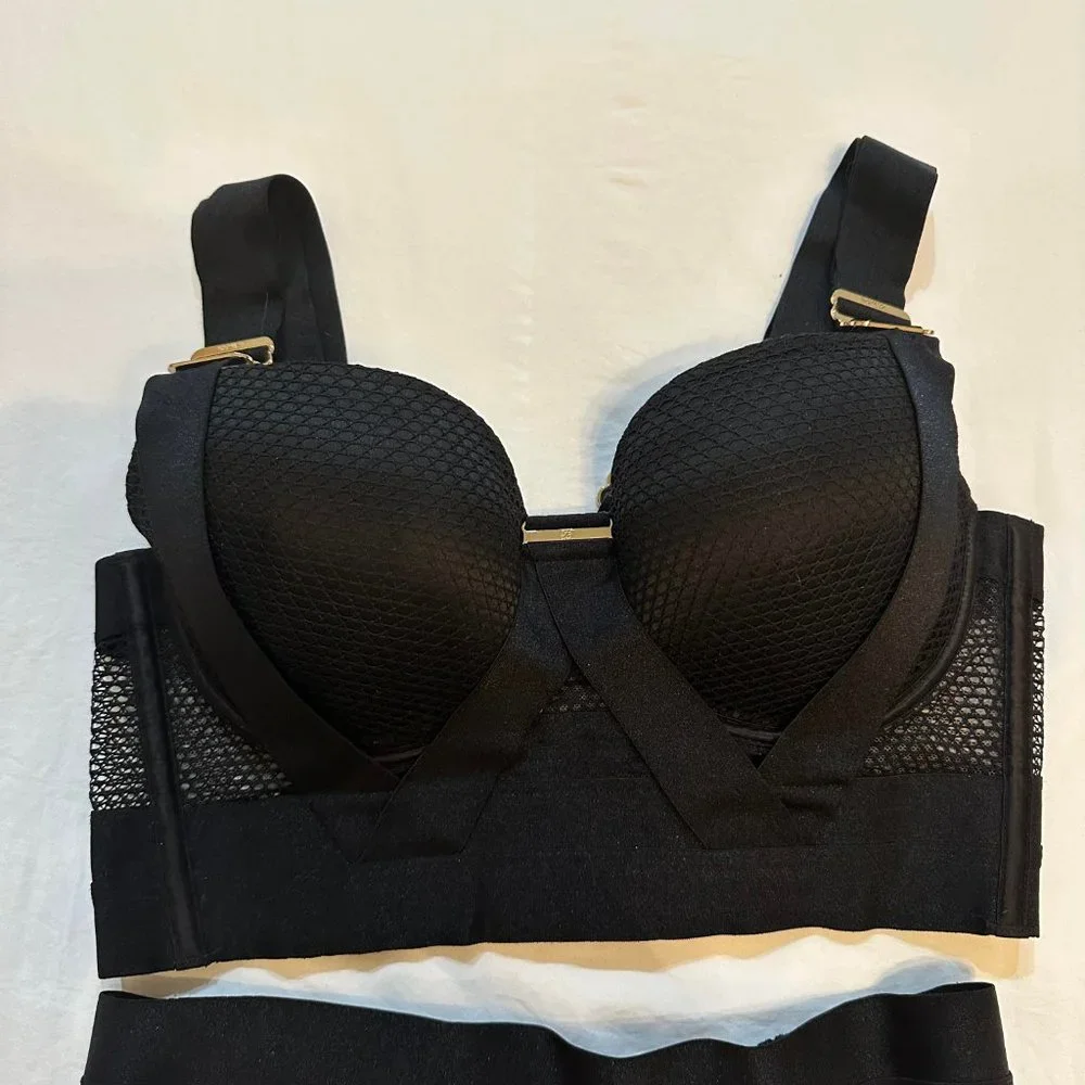 HONEY BIRDETTE Bowie black mesh longline strappy bra - 32DD - Picture 4 of 8